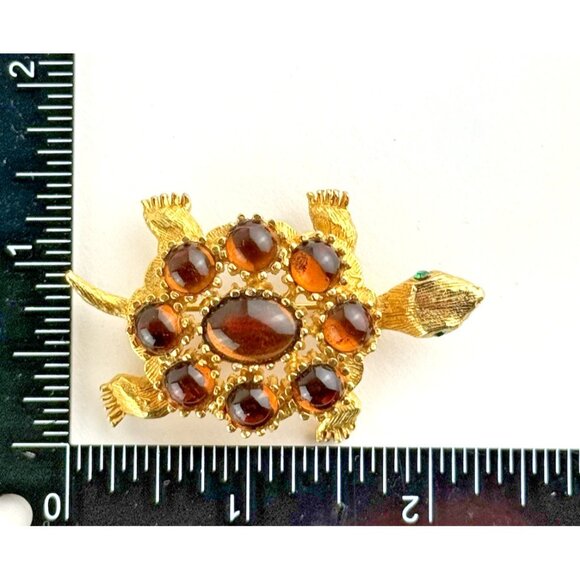 De Nicola Turtle Brooch Root Beer Rhinestones Vintage Complete Pretty - Picture 6 of 6
